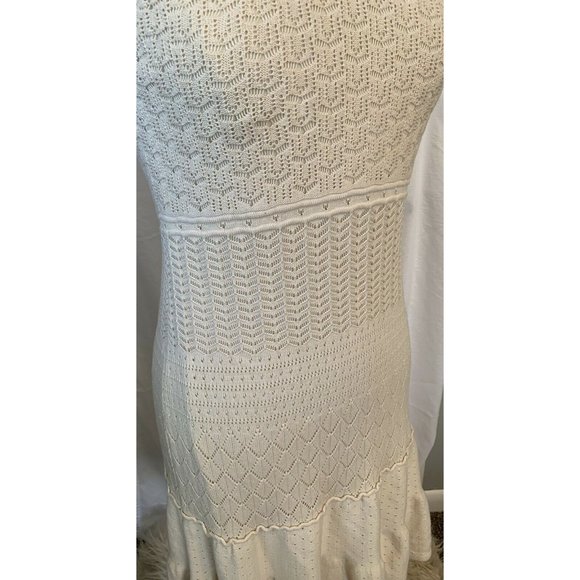 London Times Dress Sz 14 Cream/Tan Crochet Lace Overlay Sleeveless Wedding Party - Picture 8 of 12